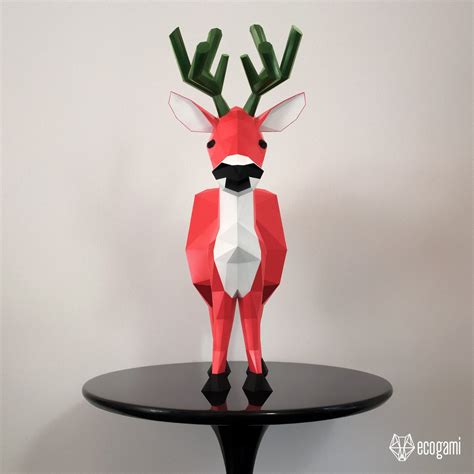 Reindeer Papercraft Sculpture Printable 3d Puzzle Papercraft Etsy