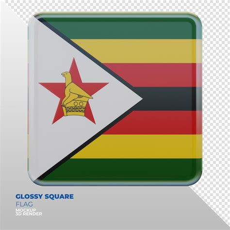 Bandera Cuadrada Brillante Con Textura D Realista De Zimbabue