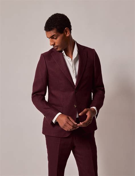 Men S Burgundy Hopsack Linen Italian Slim Suit Jacket Collection