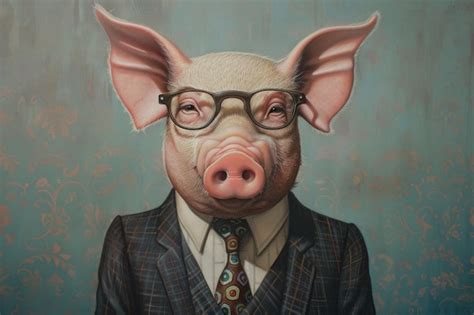 Premium Photo A Whimsical Painting Featuring A Pig Dressed In A