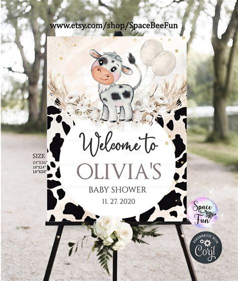 Editable Holy Cow Baby Shower Welcome Sign Gender Neutral Cow Etsy