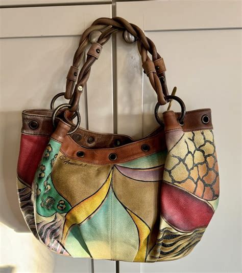 Lg Anuschka Handpainted Leather Shoulder Sunflower Hobo EBay