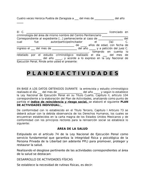 Plan De Actividades Individual En Derecho Penitenciario Buap Studocu