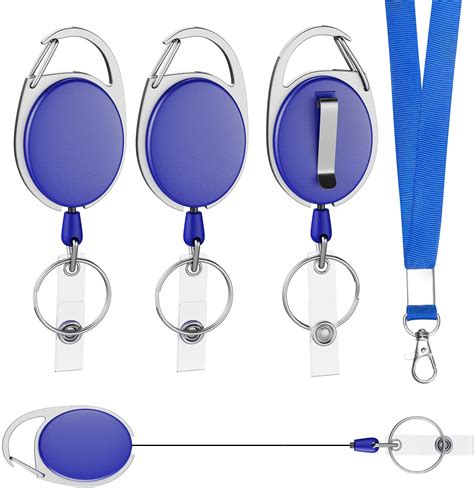 HUSAIHU 3 Pcs Retractable Badge Reels Reel Clips With 1 Lanyard Neck