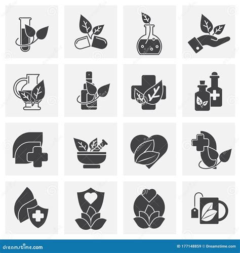 Natural Medicine Related Icons Set On Background For Graphic And Web