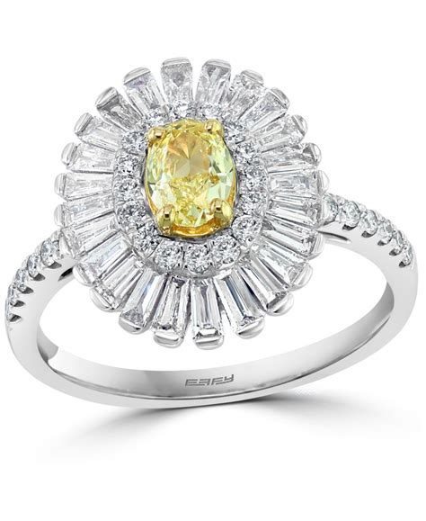 Effy Yellow And White Diamond Baguette Halo Ring 1 1 4 Ct T W In 18