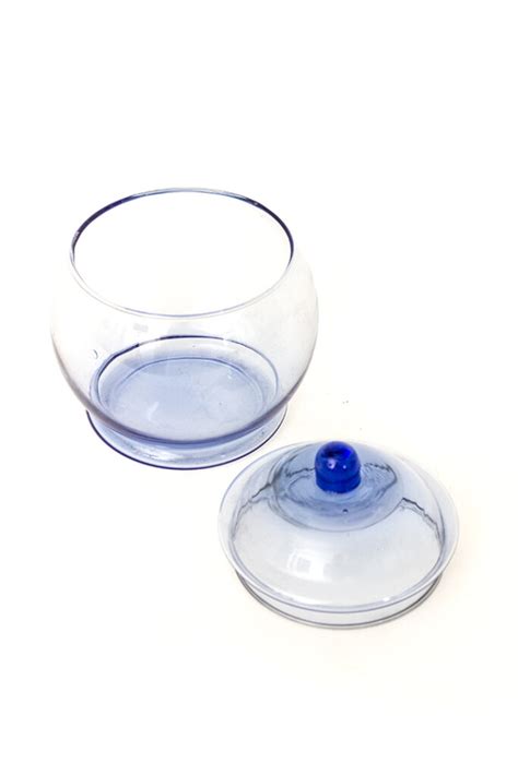 Blauwe Vintage Glazen Snoeppot Met Deksel Froufrou S