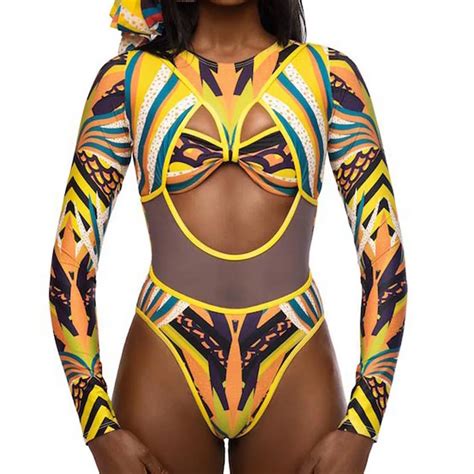 2019 Sexy Bandage Bikinis Women S Digital Totem Print Sexy Mesh One