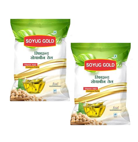 Soyug Gold 1 Ltr Pouch 2 Set Refined Soyabean Oil Best For Daily