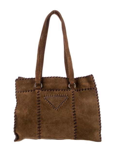 Prada Scamosciato Whipstitch Tote Brown Totes Handbags PRA845705