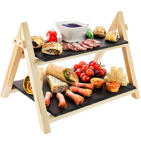 Buy Slate Cake Stand Serving Board Premium Bamboo Rustic Slate Boards