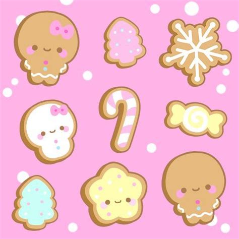 Gingerbread Christmas Cookies Pink Background Kawaii Winter Desserts