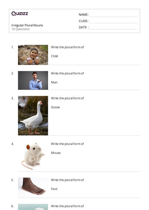50 Irregular Plural Forms Worksheets For 1st Grade On Quizizz Free