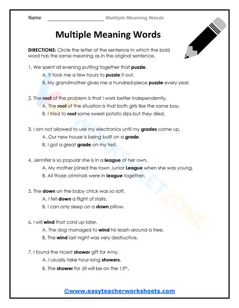 Matching Multiple Meaning Worksheet Have Fun Teaching Worksheets