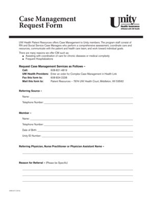 Fillable Online Case Management Request Form Unity Health Claimforms Net