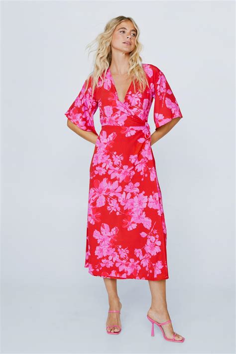 Floral Print Wrap Midi Tea Dress Nasty Gal