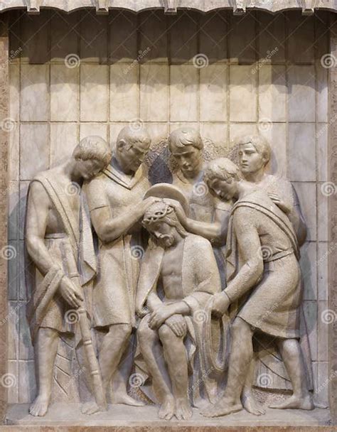 VALENCIA, SPAIN - FEBRUARY 17, 2022: the Marble Relief of Crowning of the Thorns in the Church ...