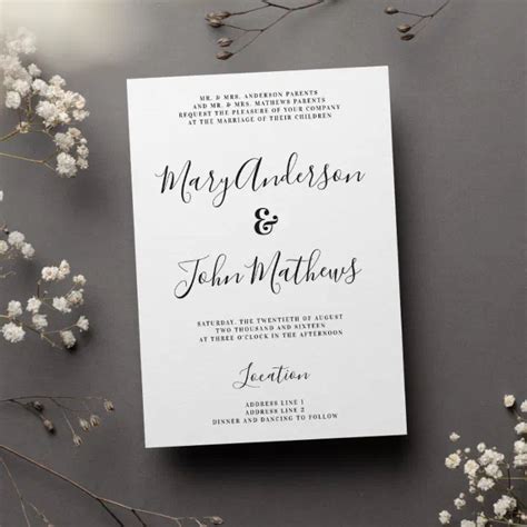 Minimalist Modern Black White Calligraphy Wedding Invitation Zazzle