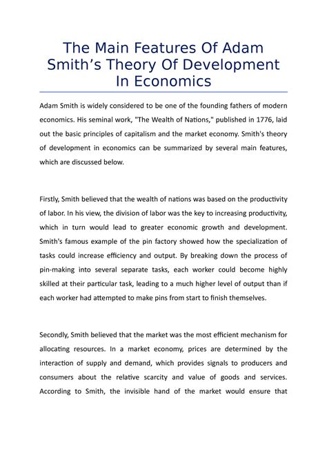 The Main Features Of Adam Smiths Theory Of Development In Economics