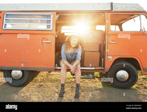 Woman In Her Van Stock Photo Alamy