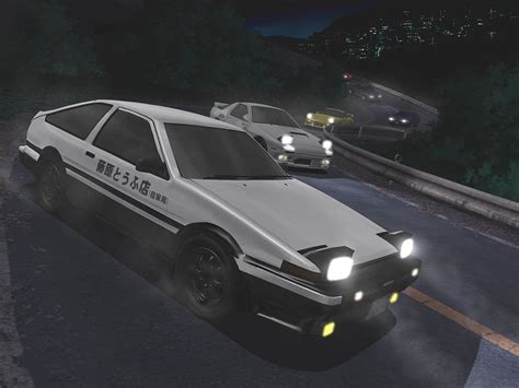 Initial D Toyota Corolla Ae86 Toyota Anime Racing Road Night Car Vehicle Pop Up Headlights