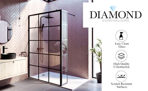 Walk In Black Shower Screen For Wet Room 8mm Saefty Tempered Glass