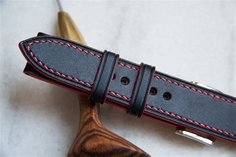 Black Leather Watch Strap With Red Stitch Mm Mm Mm Mm Etsy