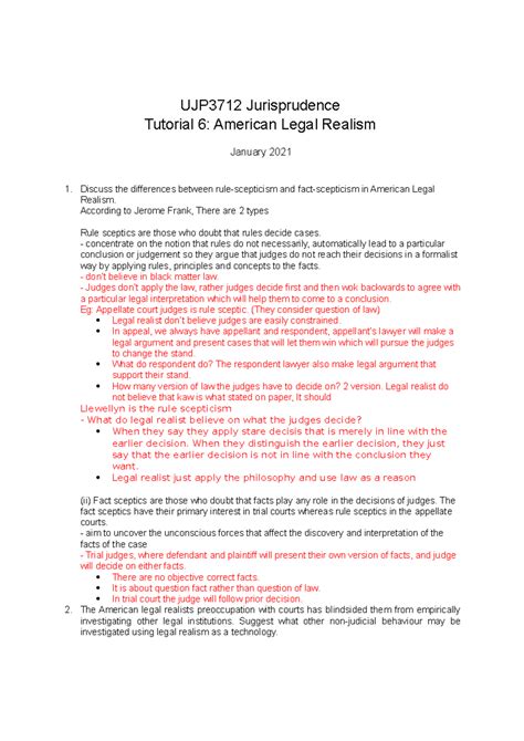 UJP3712 Tutorial 6 American Legal Realism Question UJP3712