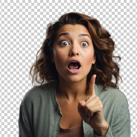 A Woman With A Surprised Expression Is Making A Gesture With Her Finger