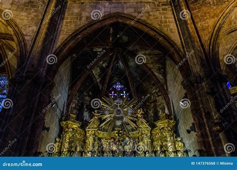 Interior Of Barcelona Cathedral In Gothic Quarter Editorial Stock