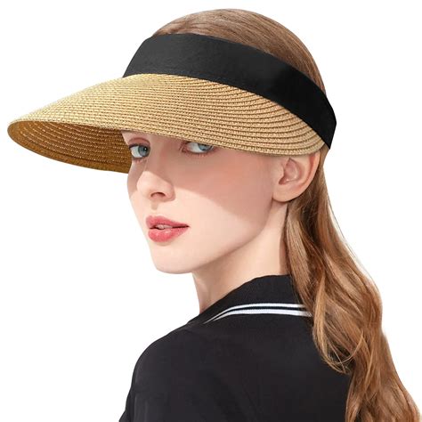 Visera Enrollable De Paja Para Mujer Sombrero De Ala Ancha Grande Con