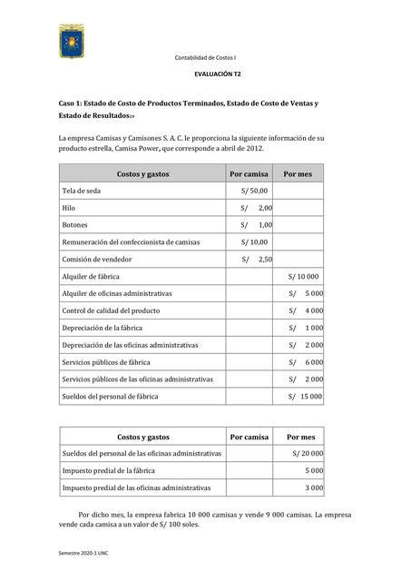 Evaluaci N Ii Contabilidad De Costos Renzo Cuzco Udocz