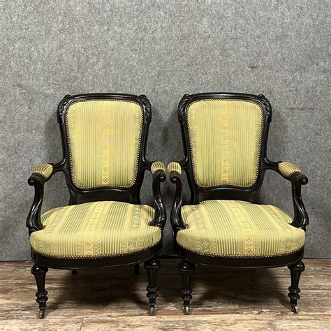 Proantic Paire De Fauteuils époque Napoléon III En Bois Laqué Noir