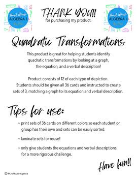 A C Quadratic Transformations Matching By Hurdhouse Algebra Tpt