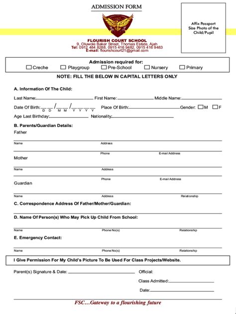 Fillable Online School Admission Form Selected Cdr Fax Email Print