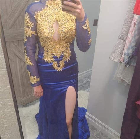 Royal Blue And Gold Prom Dress - Gem