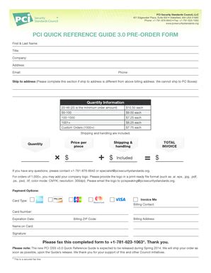 Fillable Online Pcissc Pci Quick Reference Order Form Pci Security