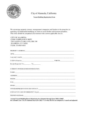 Fillable Online Vacant Building Registration Form AlamedaCA Gov Fax