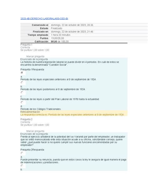 Prueba Derecho Laboral B Derecho Laboral Ced Bi Comenzado