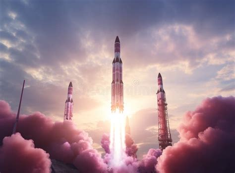 Space Rocket Take Off From Earth Spacecraft In Sky Mission On Moon Of