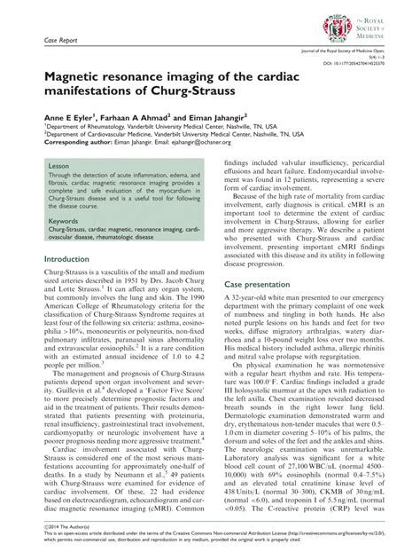 Pdf Magnetic Resonance Imaging Of The Cardiac Manifestations Of Churg