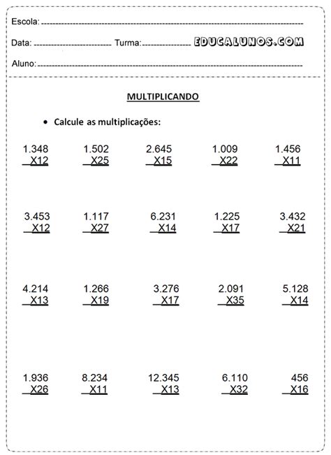 Atividades De Multiplicação 5° Ano — SÓ Escola