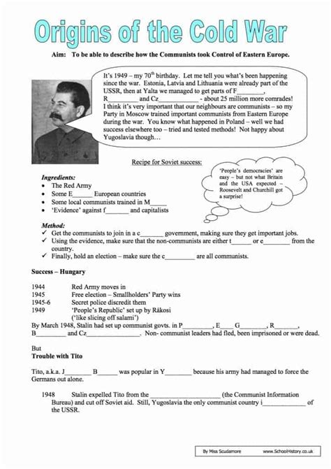 Origins Of The Cold War Facts And Information Worksheet Gcse