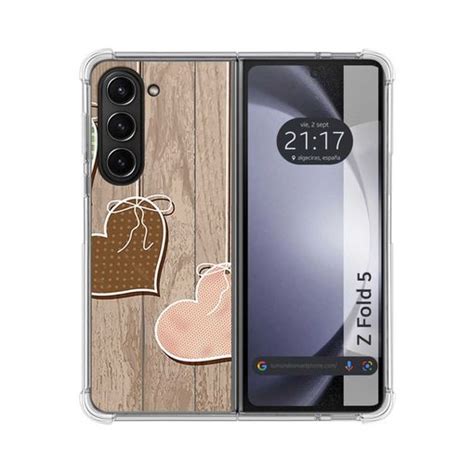 Funda Silicona Samsung Galaxy Z Fold 5 5g Diseño Corazones Madera