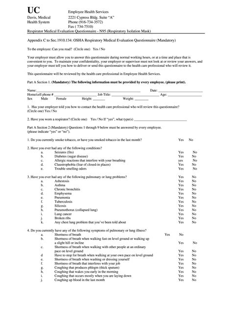 Printable Forms For Osha Medical Questionnaire Pdf Printable Form 2024