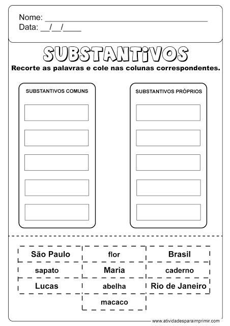 Substantivo Substantivos Comuns E Pr Prios Atividades Substantivos