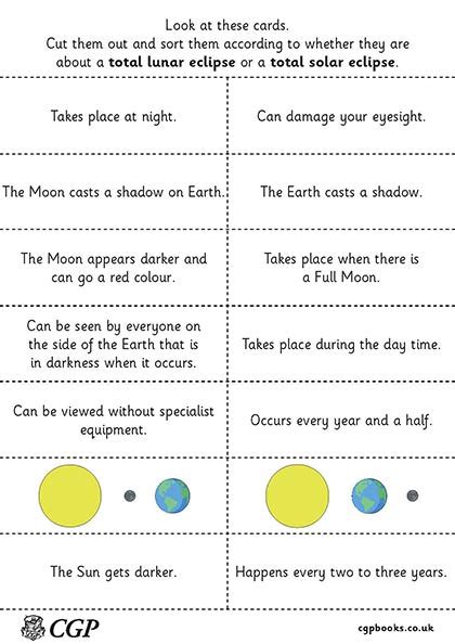 Solar And Lunar Eclipse Cards Year 5 Cgp Plus Worksheets Library