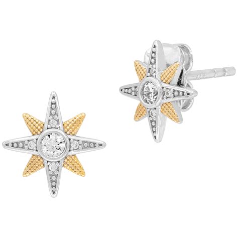 Engelsrufer Star Stud Earrings Silver Gold Plated Zirconia Auronos