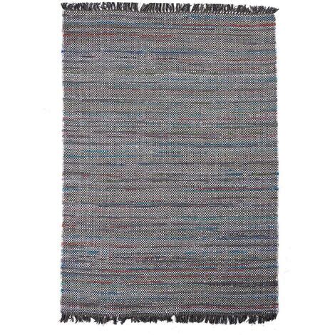 Tapis kilim fait à la main en coton 60x110 bleu rectangle motif faux