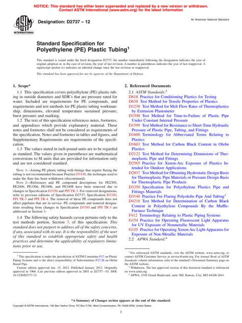 Astm D Standard Specification For Polyethylene Pe Plastic Tubing